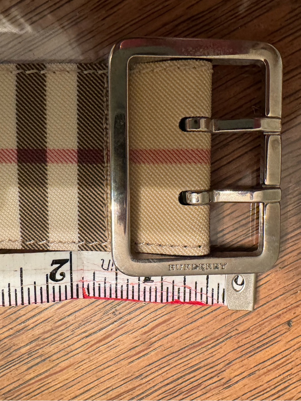 NEW Burberry Beige Nova Check Leather Belt with Polished Silver Buckle - Picture 1 of 3